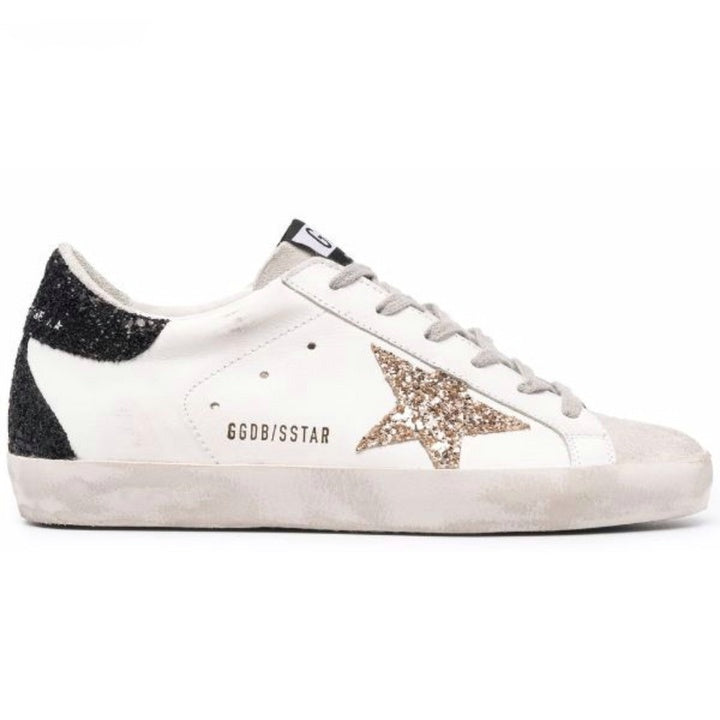 Golden Goose Superstar in white, black & glitter Star